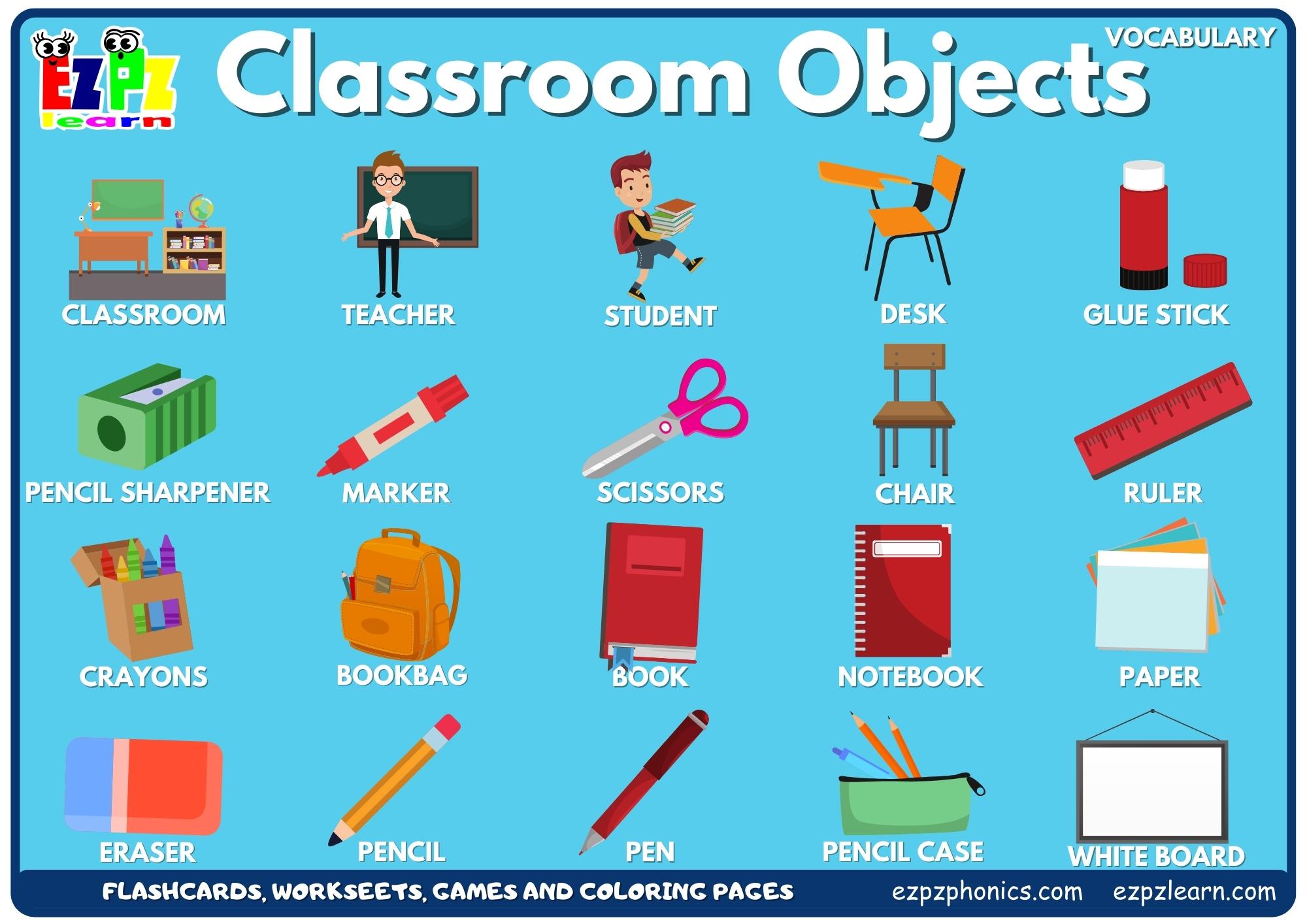 Classroom Objects Vocabulary Picture Dictionary Join Now for Free Flashcards, Worksheets and Coloring Pages